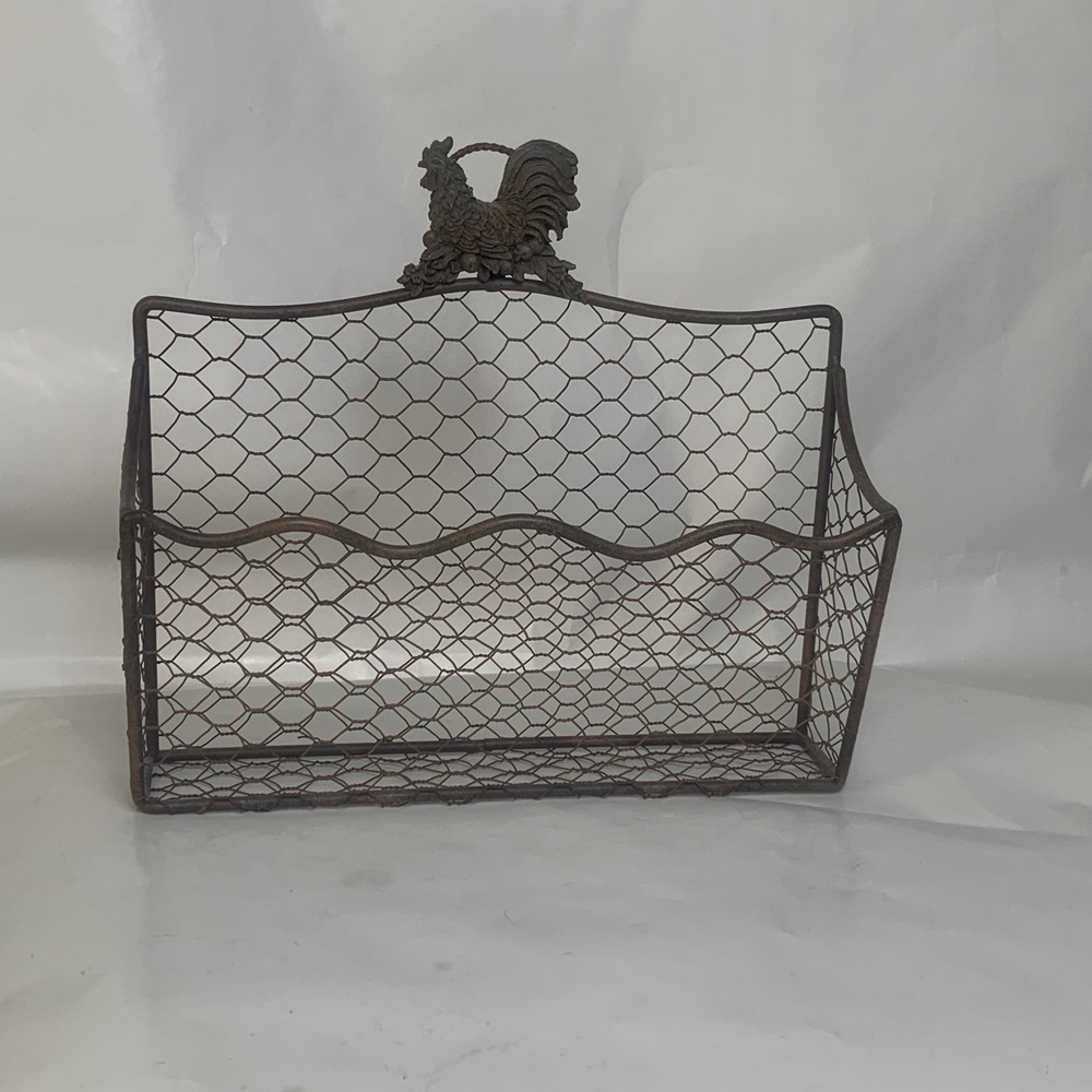 Wall Basket Home Farmhouse Brown Rooster Chicken Wire Rustic Decor